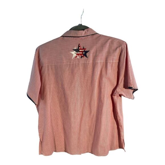 Karen Scott Shirt Womens Red White Blue Striped Stars Embroidered July 4 Size XL - Picture 4 of 14